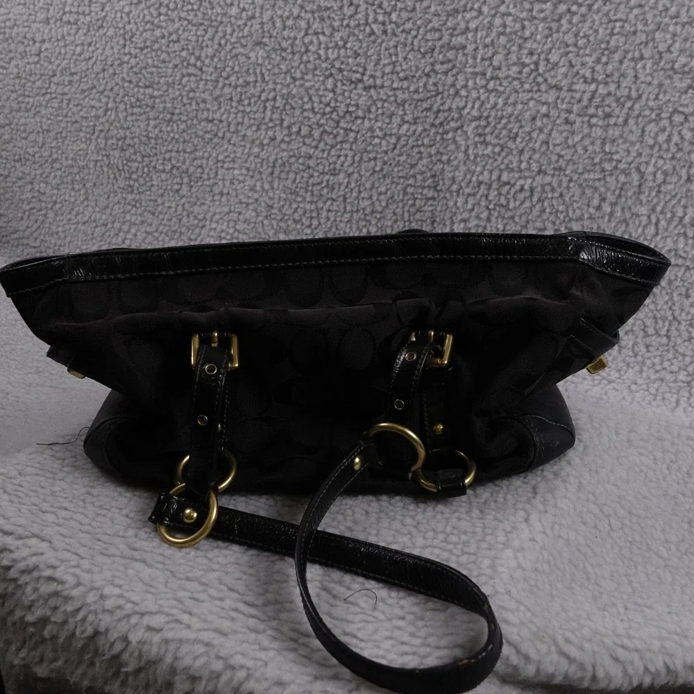 Coach Signature Hampton Satchel Black Jacquard Leather Handbag 10630‎